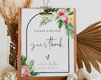 Tropical Please Sign Our Guestbook Sign Template, Sign Our Guestbook, Wedding Guestbook Sign, Summer Wedding Signage, Instant Download, H1