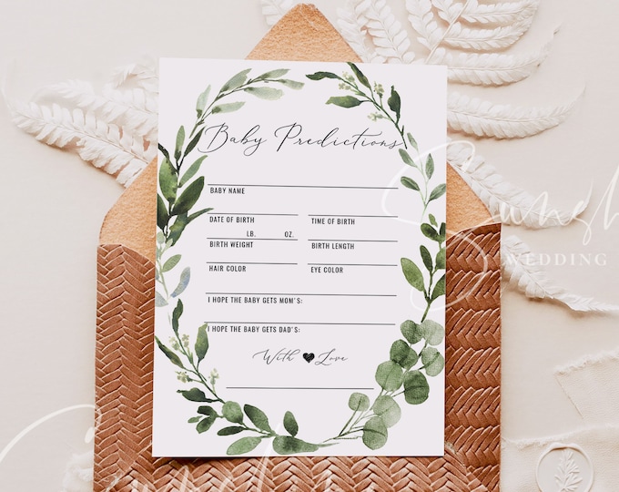 Baby Predictions Card | Editable Baby Shower Game Template | Gender Neutral | Templett | Instant Download | Printable Baby Activity