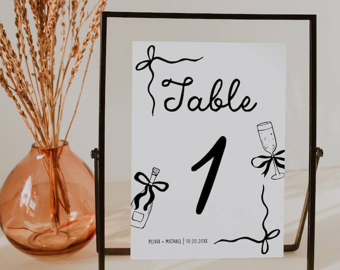 Printable Table Number Signs | Whimsical Wedding Table Signs | Modern Black & White Table Numbers | Playful Reception Seating Signs | W2