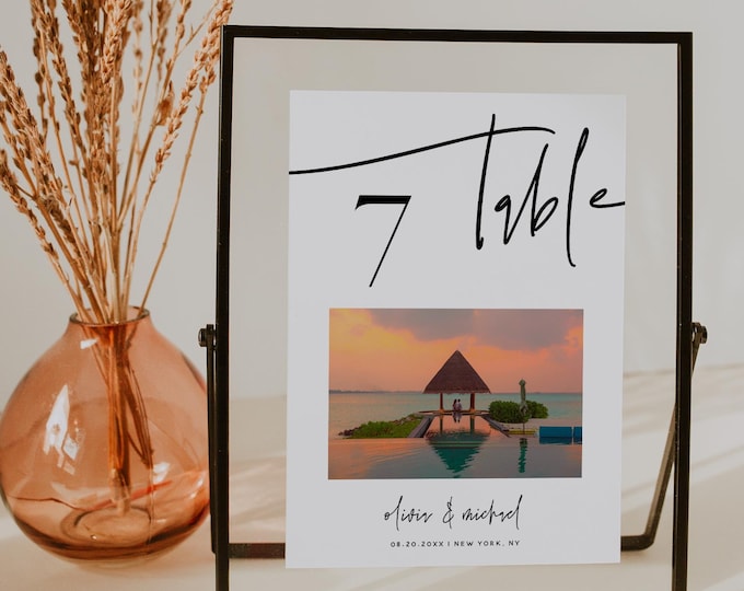 Photo Table Number Sign Template | Modern Table Numbers | Wedding Photo Table Numbers | Reception Table Numbers | 5x7 4x6 Table Numbers | M7
