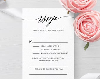 Wedding Invitation PSVP Template Fully Editable Printable Wedding RSVP Wedding Invitation RSVP Template Templett Calligraphy Invitation R2