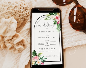 Hawaiian Wedding Electronic Invitation Template, Wedding Evite, Digital Invitation, Beach Wedding, Tropical Wedding, Instant Download, H1