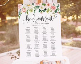 Wedding Seating Chart Template Self-Editing Floral Printable Wedding Seating Sign Instant Download 100% Editable DIY Seating Templett F5