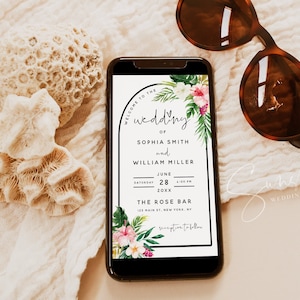 Hawaiian Wedding Electronic Invitation Template, Wedding Evite, Digital Invitation, Beach Wedding, Tropical Wedding, Instant Download, H1