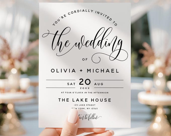 Editable Wedding Invitation Template | Elegant Modern Wedding Invite | Boho Rustic Wedding | Printable Invitation | Digital Download | M2