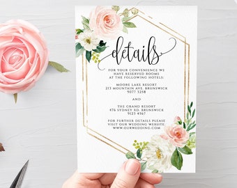 Wedding Invitation Details Template Printable Wedding Invitation Details Blush Flower Wedding Information Editable White Floral Templett F5