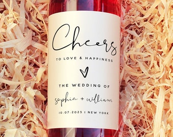 Wine Bottle Label Template, Wedding Labels, Cheers to Love and Happiness Label, Printable Wine Bottle Labels, Instant Download, Templett, M8