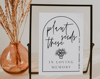 Plant Seeds in Memory Sign Template | Editable Memorial Sign | Funeral Seed Packet Table Sign | In Loving Memory Sign Instant Download | M7