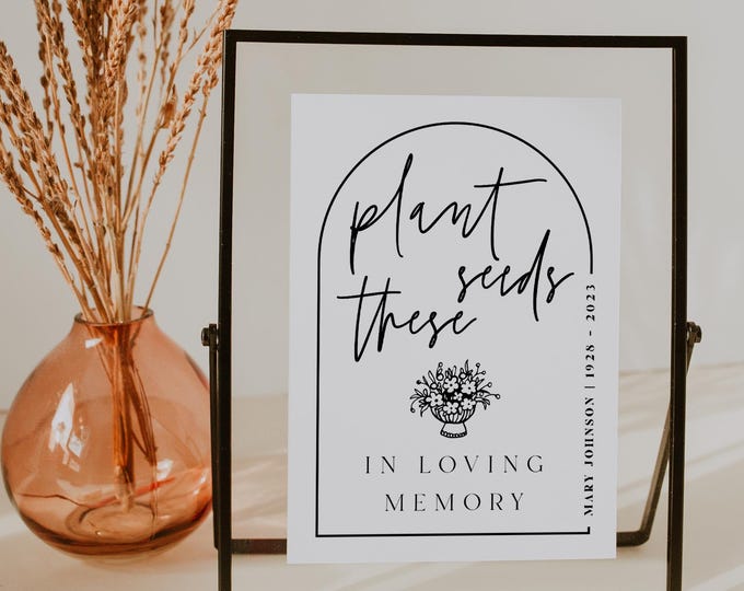 Plant Seeds in Memory Sign Template | Editable Memorial Sign | Funeral Seed Packet Table Sign | In Loving Memory Sign Instant Download | M7