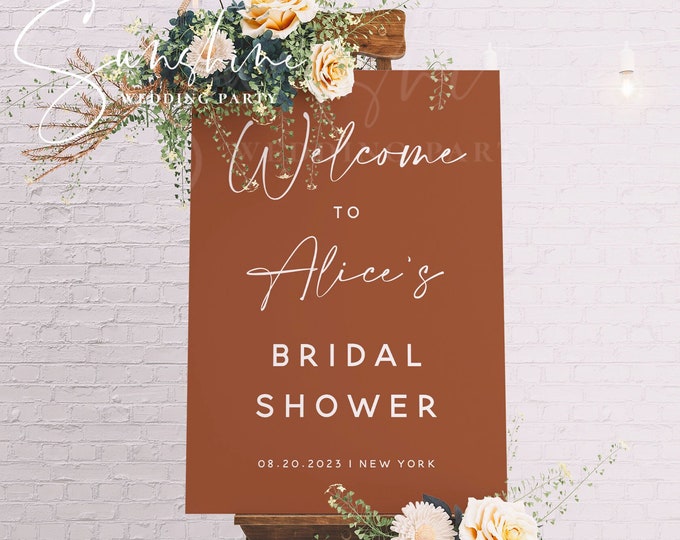 Terracotta Bridal Shower Welcome Sign Template, Modern Minimalist Bridal Shower Welcome Sign, Printable Welcome Sign, Instant Download, T1