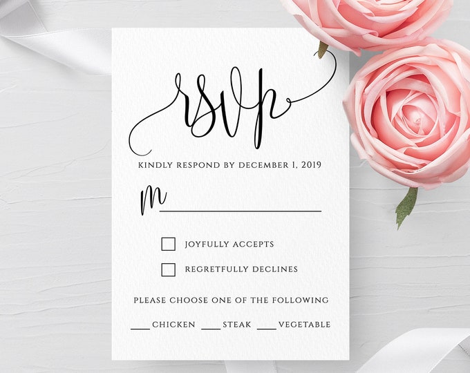 Wedding Invitation PSVP Template Fully Editable Printable Wedding RSVP Wedding Invitation RSVP Template Templett Calligraphy Invitation R1