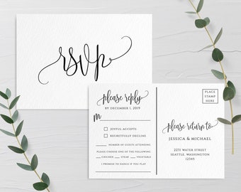 Wedding Invitation PSVP Postcard Template Editable Printable Wedding Postcard RSVP Wedding Invitation RSVP Template Templett Invitation R1