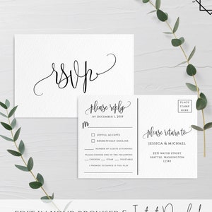 Modèle de carte postale de faire-part de mariage PSVP Carte postale de mariage imprimable modifiable modèle RSVP Faire-part de mariage RSVP Invitation Templett R1