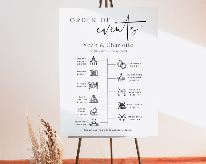 Minimalist Wedding Itinerary Sign, Wedding Timeline Sign, Modern Wedding, Order of Events, Wedding Itinerary Template, Wedding Schedule, M15