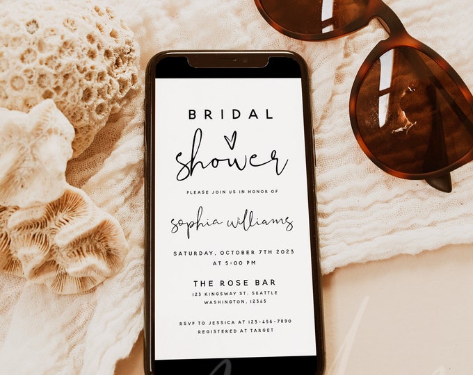 Bridal Shower Invitation Template, Electronic Bridal Shower Invitation, Modern Digital Bridal Shower Evite, Instant Download, Templett, M8