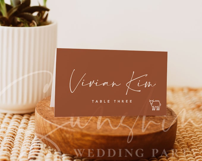 Terracotta Wedding Table Place Card Template, Printable Place Cards, Calligraphy Table Place Cards, Editable, Instant Download, Templett, T1