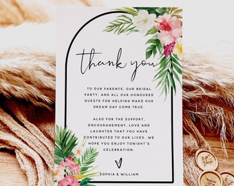 Hawaiian Beach Thank You Cards Template, Tropical Wedding, Thank You Letter, Thank You Notes, Thank You Cards, Instant Download, H1