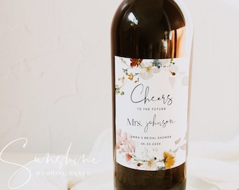 Wine Bottle Label Template, Garden Flowers, Bohemian Bridal Shower, Cheers to the Future Mrs, Wine Bottle Labels, Instant Download, DIY, F16