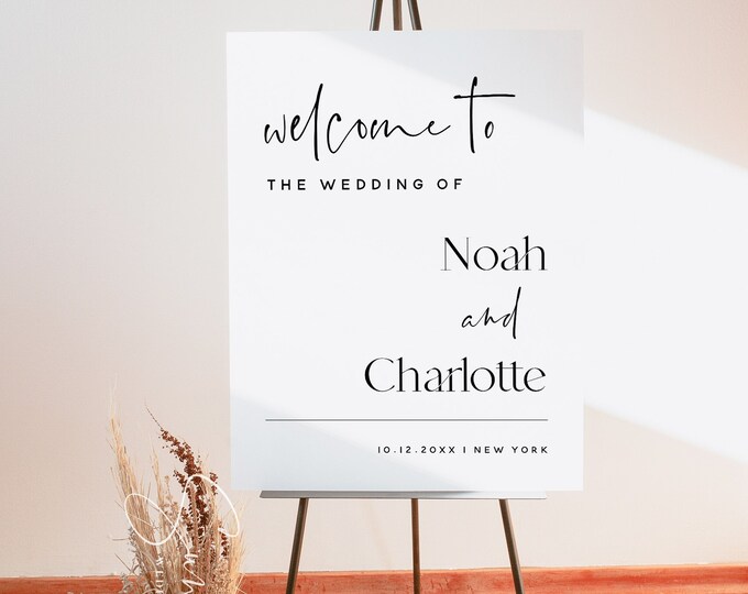 Minimalist Wedding Welcome Sign Template, Modern Wedding Welcome Sign, Printable Welcome Sign Wedding, Wedding Signs, Editable Template, M15