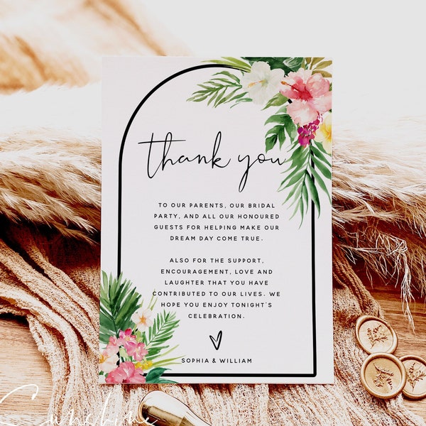 Hawaiian Beach Thank You Cards Template, Tropical Wedding, Thank You Letter, Thank You Notes, Thank You Cards, Instant Download, H1