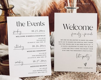 Wedding Weekend Events Itinerary Card Template, Modern Minimalist, Wedding Events Timeline, Wedding Welcome Bag Note, Wedding Schedule, M15