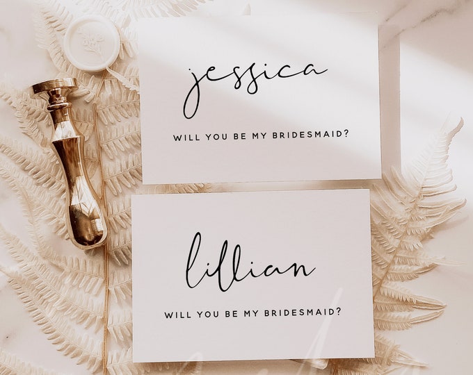 Will You Be My Bridesmaid Card Template, Modern Minimalist Wedding Cards, Printable Personalized Insert Card, Instant Download, Templett, M8