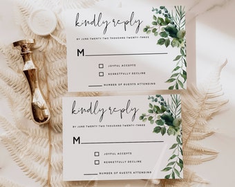 Plantilla de tarjeta de respuesta a la boda con vegetación, tarjetas de respuesta a la boda con vegetación, tarjetas de respuesta a la boda con vegetación imprimibles, descarga instantánea, Templett, G5