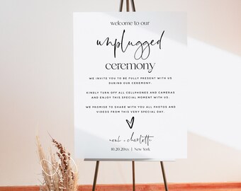 Wedding Unplugged Ceremony Sign, Modern Minimalist, Wedding Unplugged Sign, No Cellphone No Camera Sign for Wedding, Editable Template, M15