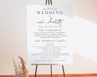 Wedding Program Sign Template, Modern Minimalist, Order of Service, Printable Program, Program Sign, Instant Download, DIY Editable, M15