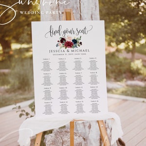 Marsala Burgundy Navy Seating Sign Template Wedding Seating Chart Template Printable Wedding Seating Template Instant Download Templett F3