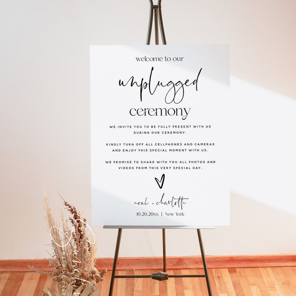 Wedding Unplugged Ceremony Sign, Modern Minimalist, Wedding Unplugged Sign, No Cellphone No Camera Sign for Wedding, Editable Template, M15