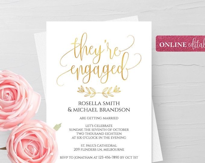 Gold Foil Engagement Invitation Template Online Editable Gold Foil Invitation Template Gold Engagement Invitation Digital Instant Download