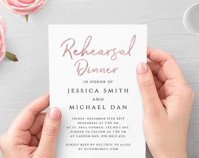 Rose Gold Rehearsal Dinner Invitation Template Printable Editable Rehearsal Dinner Invitation Template Wedding Instant Download Templett M1