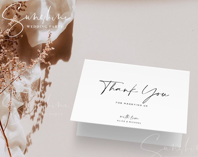 Minimalist Wedding Thank You Card Template, Modern Thank You Card Template, Printable Thank You Template, Instant Download, Templett, M3