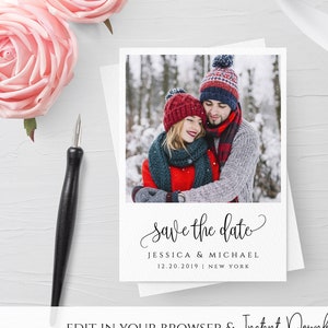 Modèle photo réservez une date DIY, réservez une date Modèle photo réservez une date Faire-part de mariage Carte réservez une date imprimable avec photo R1