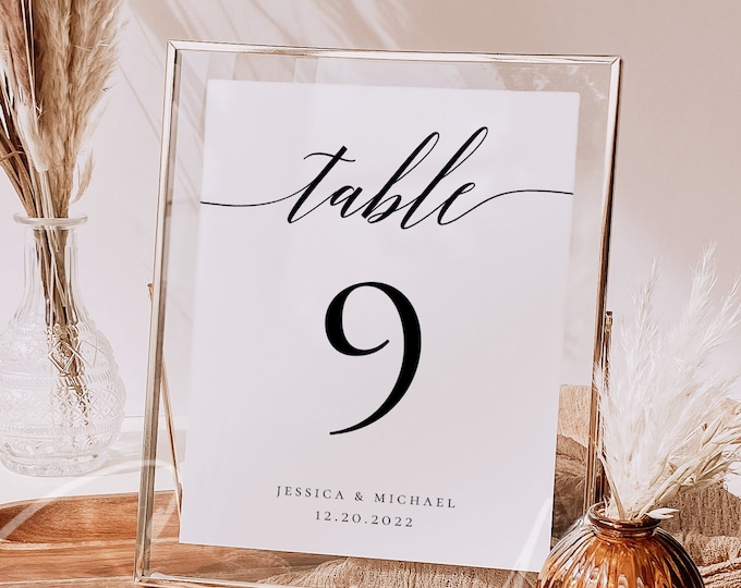 Minimalist Wedding Table Number Sign Template, Printable Table Numbers, DIY Editable Table Number Sign, Modern Wedding, Instant Download, R2