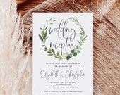 Eucalyptus Greenery Wedding Reception Invitation Photo, Boho Invitation Template, Elopement Announcement Invitations, Editable Invites, G3