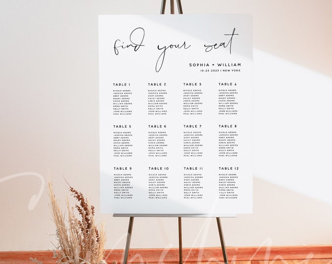 Wedding Seating Chart Sign Template, Minimalist Seating Board, Modern Seating Chart Sign, Editable Template, Instant Download, Templett, M4