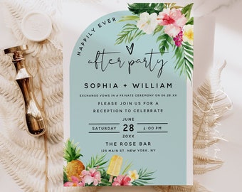 Hawaiian Beach Wedding Reception Invitation Template, Tropical Wedding, Reception Invitation Cards, Elopement Announcement Invitation, H1