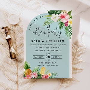 Hawaiian Beach Wedding Reception Invitation Template, Tropical Wedding, Reception Invitation Cards, Elopement Announcement Invitation, H1