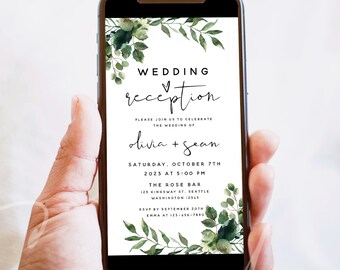 Electronic Wedding Reception Invitation Template, Greenery Reception Evite Template, Digital Reception Invite, Instant Download, Templett G5