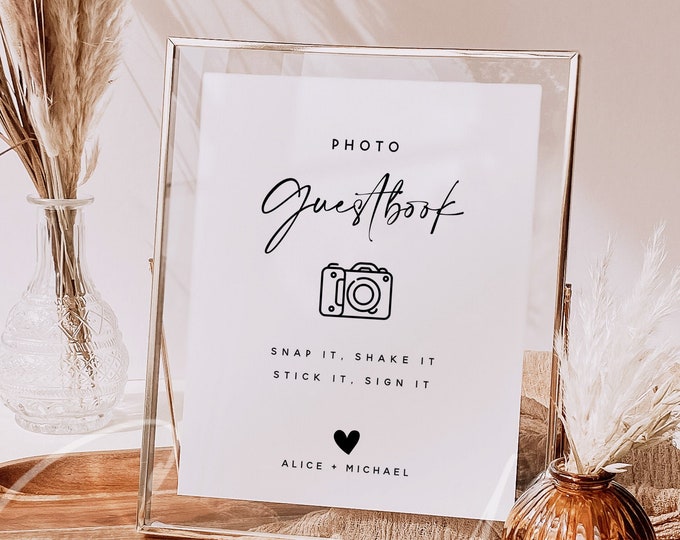 Photo Guest Book Sign, Wedding Photo Guestbook Sign, Photo Guestbook Printable, Personalized Wedding Guestbook Sign, Templett, M3