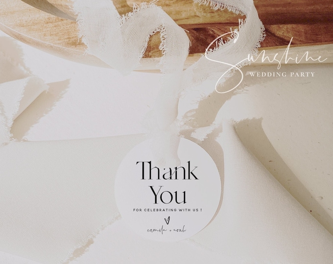 Minimalist Wedding Thank You Favors Tag Template, Round Thank You Favors Tag, Round Favors Labels, Thank You Tags, Favors Tag Wedding, M15