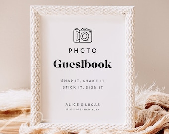 Photo Guest Book Sign, Wedding Photo Guestbook Sign, Photo Guestbook Printable, Personalized Wedding Guestbook Sign Download, Templett, M11