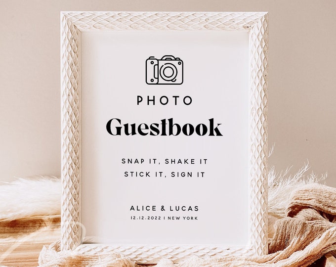 Photo Guest Book Sign, Wedding Photo Guestbook Sign, Photo Guestbook Printable, Personalized Wedding Guestbook Sign Download, Templett, M11