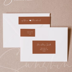 Terracotta Wedding Envelope Label Template, Printable Return Sticker, Recipient Address Sticker, Editable, Instant Download, Templett, T1