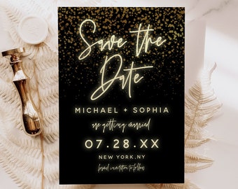 Modern Gold Save the Date Template, Minimalist Wedding, Modern Invitation, Printable Save the Date, Editable Template, Instant Download, M20