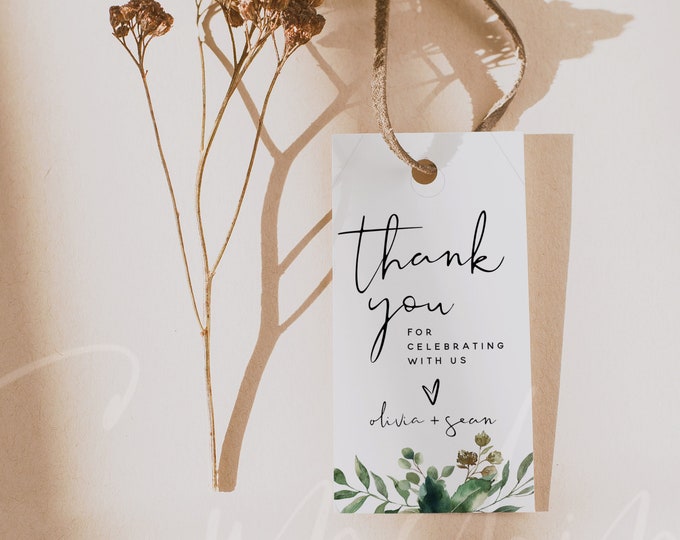 Wedding Thank You Favor Tags Template, Greenery Thank You Favor Tags, Printable Thank You Tags, Wedding Favor Tags, Instant Download, G5