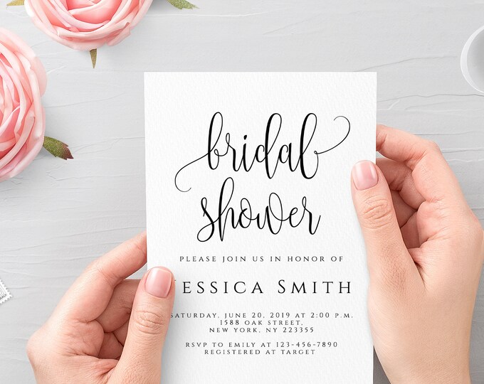 Editable Bridal Shower Invitation Template | Elegant Script | Printable & Digital | Instant Download | Templett DIY Invite | Personalized R1