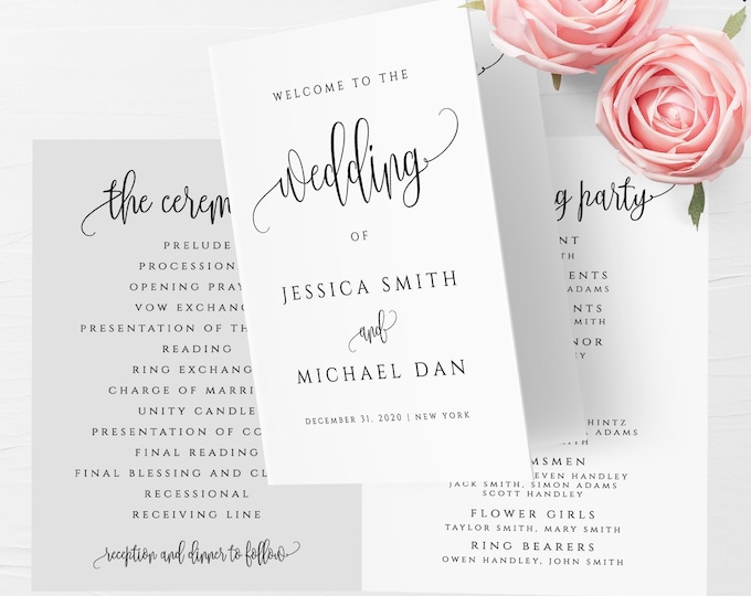 Folded Wedding Program Template Folded Wedding Program Printable Editable Folded Wedding Program Template DIY Instant Download Templett R1